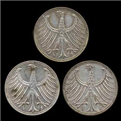 1951D/G/F Germany 5 Mark Hi Grade 3 Pcs (COI-8218)