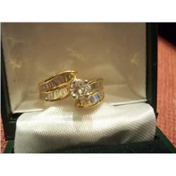 STUNNING 1.50 CARAT DIAMOND 18K GOLD ENGAGEMENT RING, .75 CARAT CENTER PLUS .75 BAGUETTE DIAMONDS 11