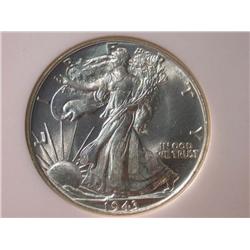 1943 NES MS66 SILVER WALKER HALF DOLLAR IN SLAB