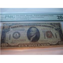 1934-A $10 Hawaii WWII Emergency Issue Note Graded VF-20