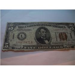 1934-A $5 Hawaii WWII Emergency Note