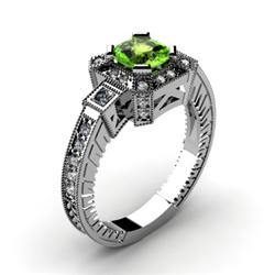 Genuine 1.68 ctw Green Tourmaline Cushion Engrave & Diamond Ring 14kt White or Yellow Gold 6.02g
