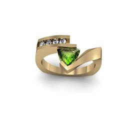 Genuine 0.72 ctw Peridot Trillion & Diamond Ring 10kt White or Yellow Gold 6.584g