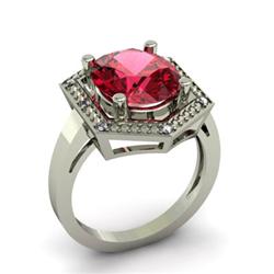 Genuine 5.08 ctw Garnet & Diamond Ring White or Yellow Gold 14kt 4.3g