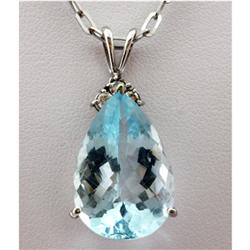 Genuine 14.73 ctw Pear Cut Aqua Marine & Diamond Necklace 14kt White Gold