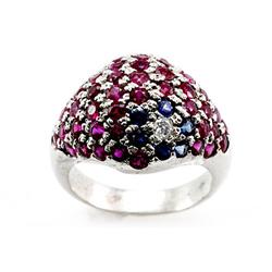 Genuine  3.11 Ctw Ruby, Sapphire Ring 14Kt White Or Yellow  Gold
