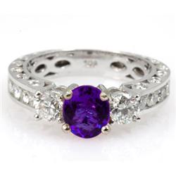Genuine Amethyst 1.99 ctw & Diamond Ring 14KTGold 6.75