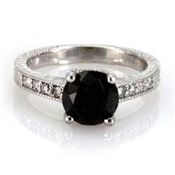 Genuine Black Diamond  2.94 ctw & Diamond Ring 14KTGold 6.75