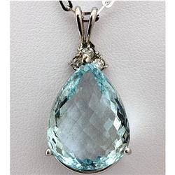 Genuine 15.61 ctw Pear Cut Aqua Marine & Diamond Necklace 14kt White Gold