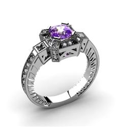 Genuine 1.48 ctw Amethyst Cushion Engrave & Diamond Ring 14kt White or Yellow Gold 6.02g