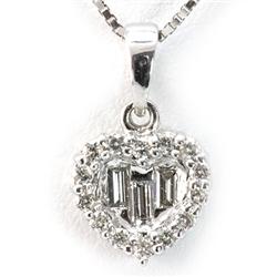 Genuine 0.18 Ctw White Diamond Heart Necklace 18K White Gold 16" 0.96G