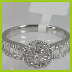 Genuine  0.76 ctw Baguette & Diamond Ring 18KT White Gold