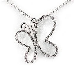 Genuine 0.15 Ctw White Diamond Butterfly Necklace 14K White Gold 16" 1.85G