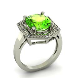 Genuine 4.08 ctw Peridot & Diamond Ring White or Yellow Gold 10kt 4.3g