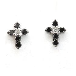 Genuine 0.28 Ctw Black Diamond Cross Earring 14K White Gold 0.86G