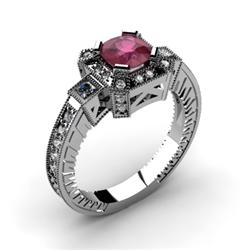 Genuine 1.88 ctw Ruby Cushion Engrave & Diamond Ring 14kt White or Yellow Gold 6.02g