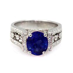 Genuine 3.79 Ctw Ceylon-Sapphire Ring 14Kt White Or Yellow  Gold