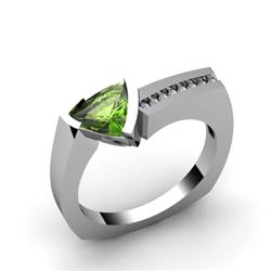 Genuine 1.08 ctw Peridot  Euro Shank & Diamond Ring 10kt White or Yellow Gold 4.85g