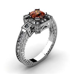 Genuine 1.68 ctw Garnet Cushion Engrave & Diamond Ring 14kt White or Yellow Gold 6.02g