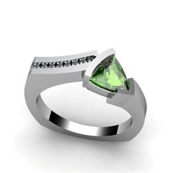 Genuine 0.93 ctw Green Tourmaline  Euro Shank & Diamond Ring 10kt White or Yellow Gold 4.85g