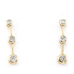 Genuine 0.32 Ctw White Diamond 3 Raw Dangling Earring 14K Yellow Gold 2.72G