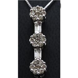 Genuine 0.81 ctw Round and Bagette Diamond Necklace 14k White Gold, 2.04g