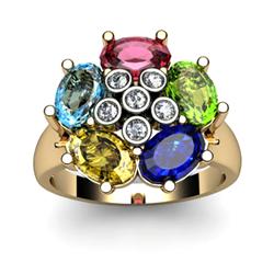 Genuine  2.9 ctw 10kt Multi-Color Precious Stone & Diamond Ring