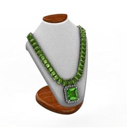 Genuine 54.14 ctw Peridot & Diamond  Necklace 14kt W/Y Gold 37g (Emerald Cut)