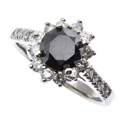 Genuine Black Diamond 1.62 ctw & Diamond Ring 14KTGold 7.5