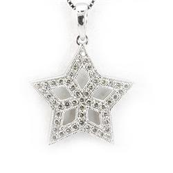 Genuine 0.26 Ctw White Diamond Star Necklace 14K White Gold 16" 1.18G