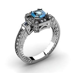 Genuine 1.43 ctw Aqua Marine Cushion Engrave & Diamond Ring 14kt White or Yellow Gold 6.02g