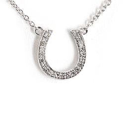 Genuine 0.09 Ctw White Diamond Horse Shoe Necklace 14K White Gold 16" 2.15G