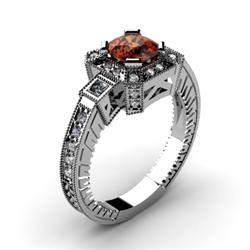 Genuine 1.68 ctw Garnet Cushion Engrave & Diamond Ring 10kt White or Yellow Gold 5.44g