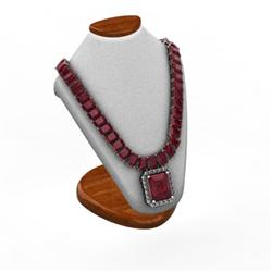 Genuine 66.14 ctw Ruby & Diamond  Necklace 14kt W/Y Gold 37g (Emerald Cut)