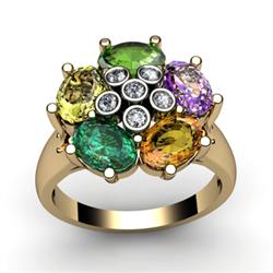 Genuine  2.7 ctw 14kt Multi-Color Precious Stone & Diamond Ring