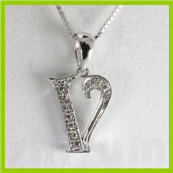 Genuine 0.06 ctw Alphabet Initial Letter V Diamond Necklace 16" 14kt Gold-White
