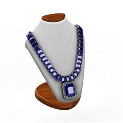 Genuine 66.14 ctw Sapphire & Diamond  Necklace 14kt W/Y Gold 37g  (Emerald Cut)