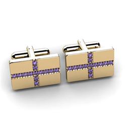 Genuine 1.3 ctw Tanzanite Cufflink 14kt W/Y Gold 5.44g