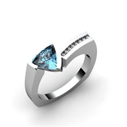 Genuine 0.83 ctw Aqua Marine  Euro Shank & Diamond Ring 14kt White or Yellow Gold 5.37g