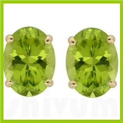 Genuine 10X8mm Oval Peridot Stud Earrings 14kt Gold-Yellow