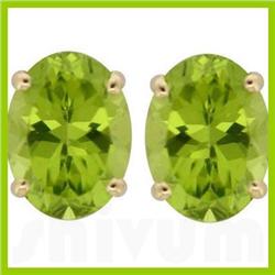 Genuine 8X6mm Oval Peridot Stud Earrings 14kt Gold-Yellow