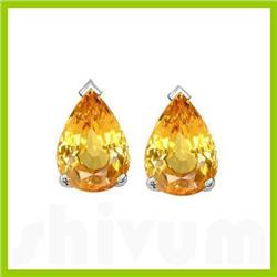Genuine 8x6mm Orange Citrine Earrings Pear Cut 14kt Gold-White