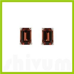Genuine 8x6mm Garnet Emerald Cut Stud Earrings 14kt Gold-White