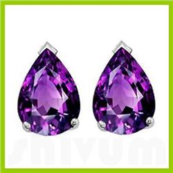 Genuine 8x6mm Amethyst Pear Shape Earrings 14kt Gold-White