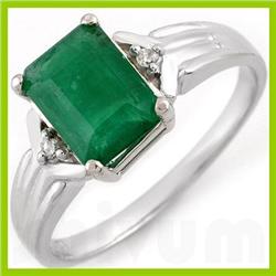 Genuine 1.54 ctw Emerald & Diamond Ring 10KT White Gold