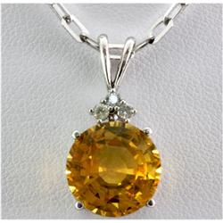 Genuine 10.26 ctw Round Cut Yellow Sapphire & Diamond Necklace 14kt White Gold