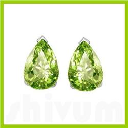 Genuine 8x6mm Peridot Earrings Pear cut 14kt Gold-White