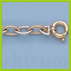 Genuine 7.25" 14ktItalian 2  Tone Gold Yellow Corrugated & White Shiny Link :8.3gr