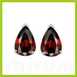 Genuine 8x6mm Garnet Pear Shape Earrings 14kt Gold-White