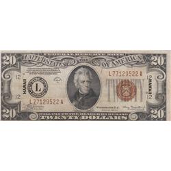 $20 HAWAII EMERGENCY ISSUE FRN 1934 A STRONG SEAL